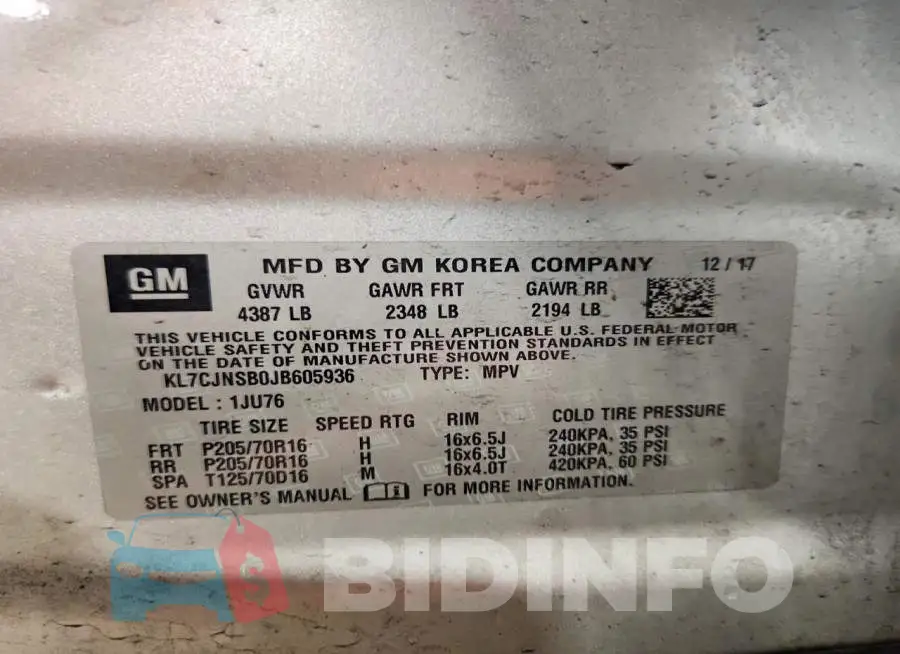 KL7CJNSB0JB605936 Photo# 14