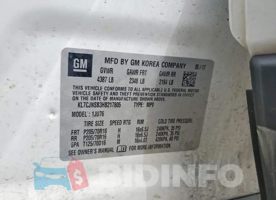 KL7CJNSB3HB217805 Photo# 12