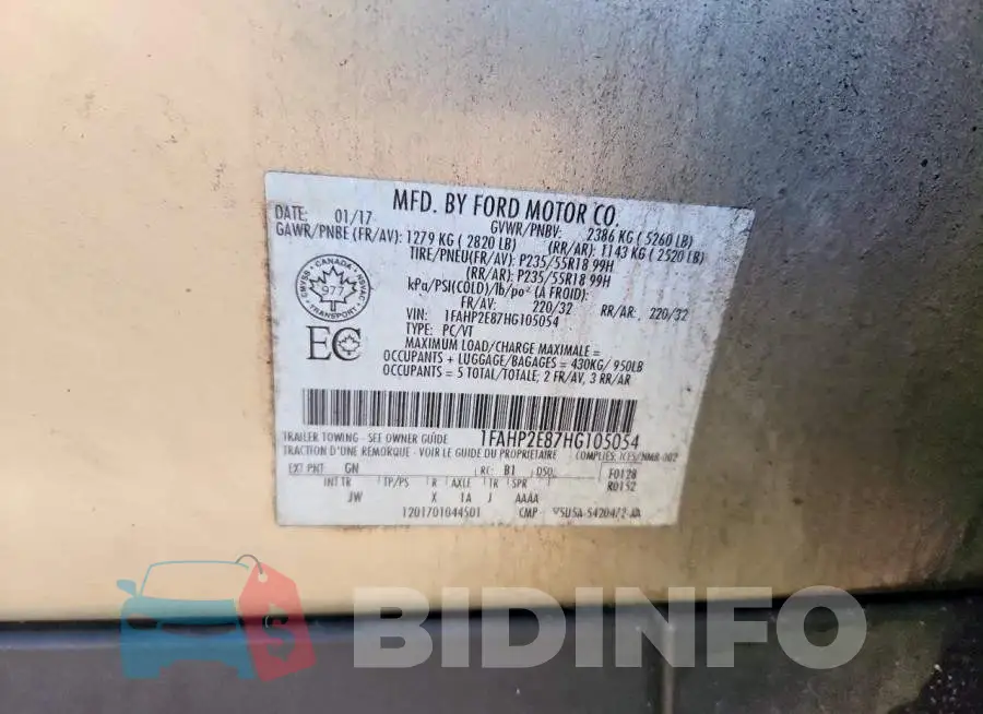 1FAHP2E87HG105054 Photo# 12