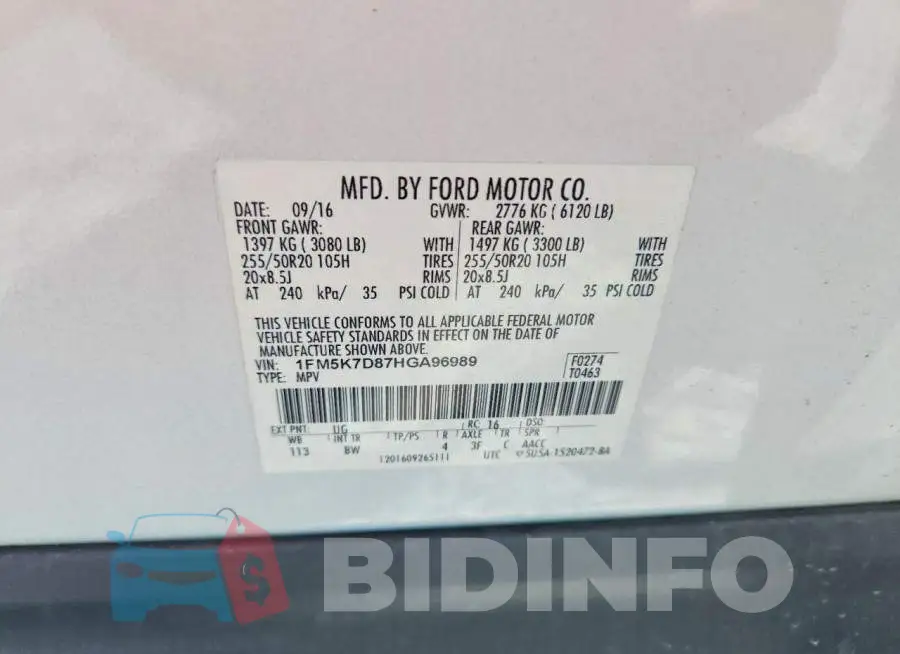 1FM5K7D87HGA96989 Photo# 12