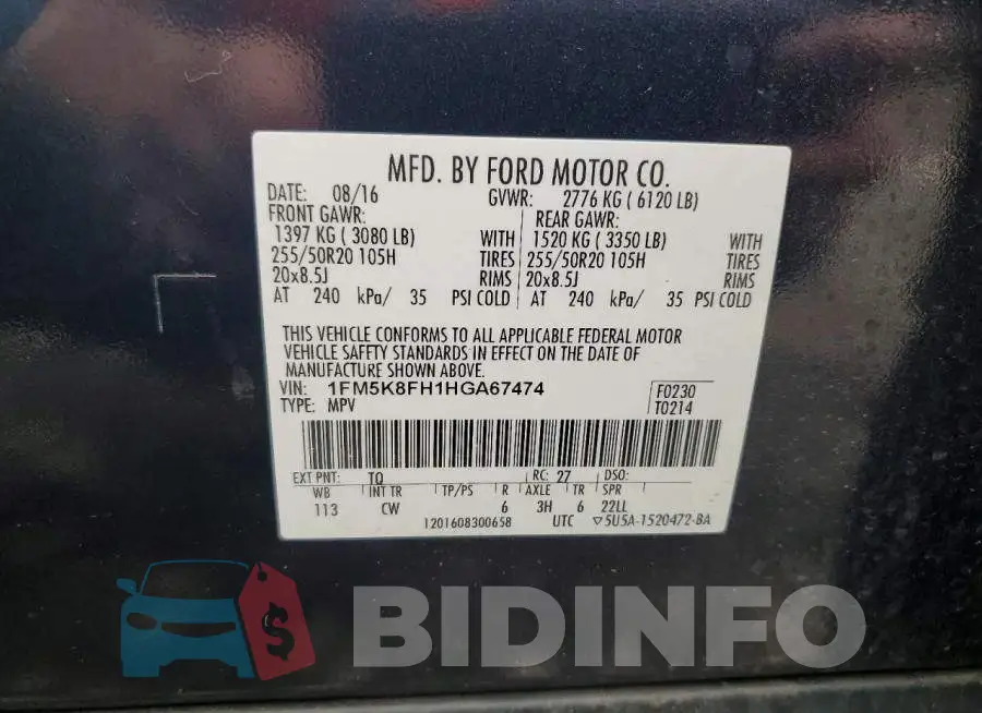 1FM5K8FH1HGA67474 Photo# 13