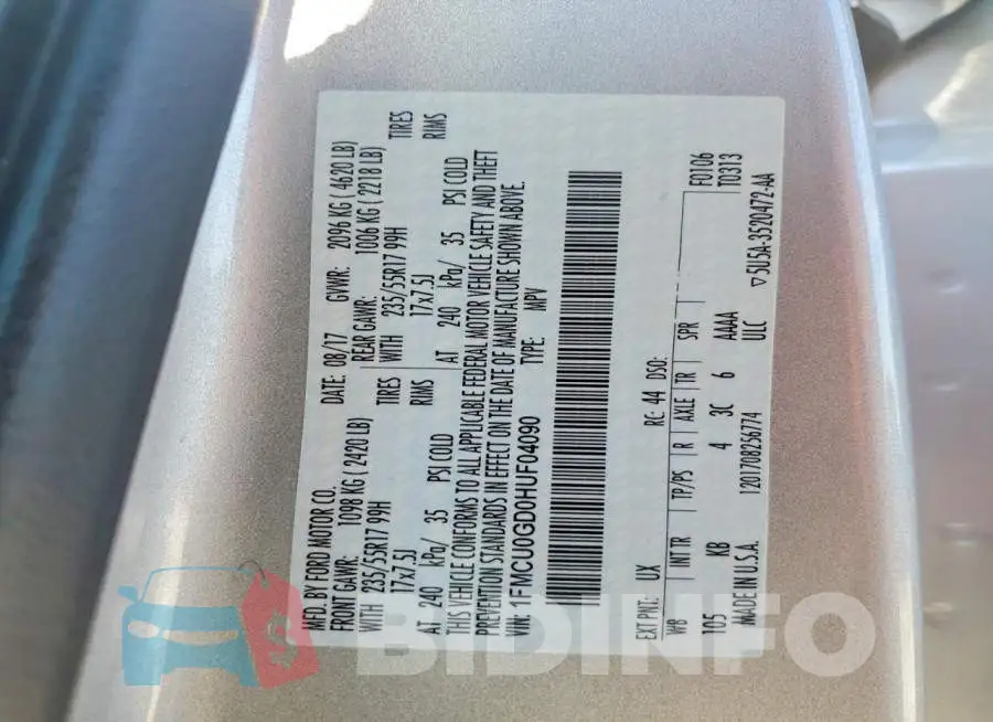 1FMCU0GD0HUF04090 Photo# 13