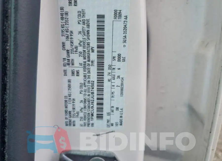 1FMCU9J92JUB74502 Photo# 13