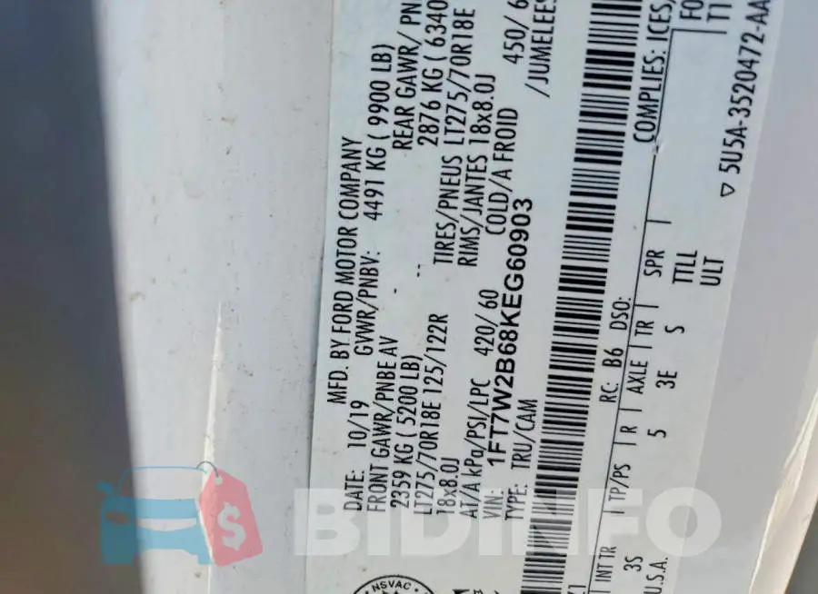 1FT7W2B68KEG60903 Photo# 12