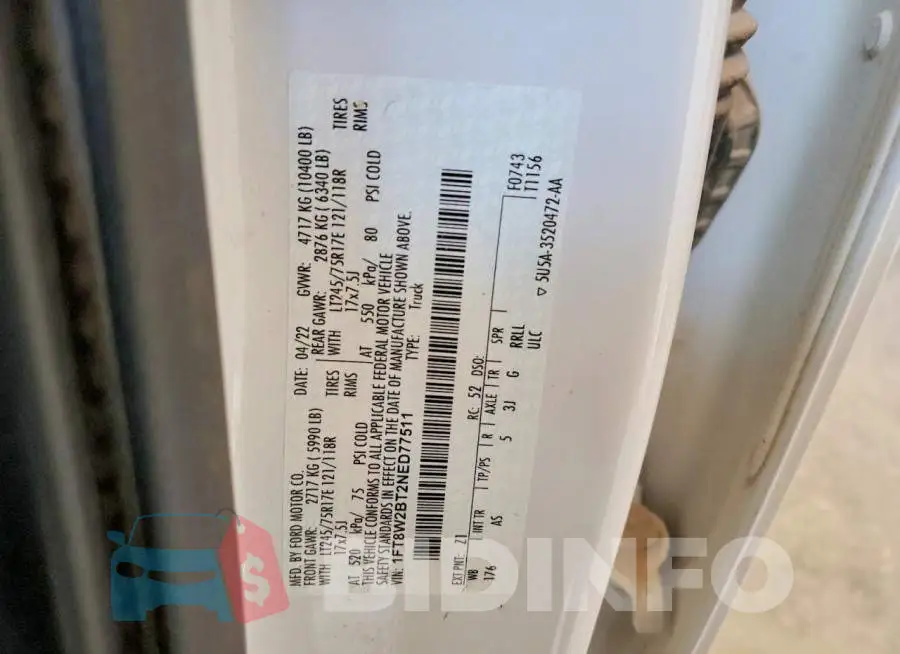 1FT8W2BT2NED77511 Photo# 12