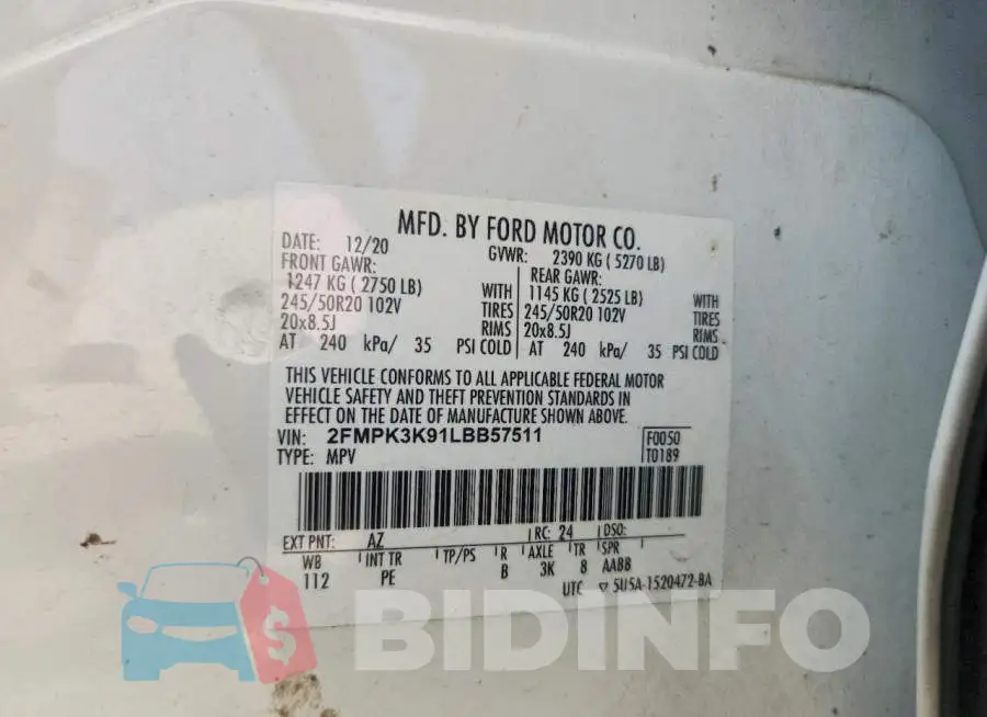2FMPK3K91LBB57511 Photo# 12