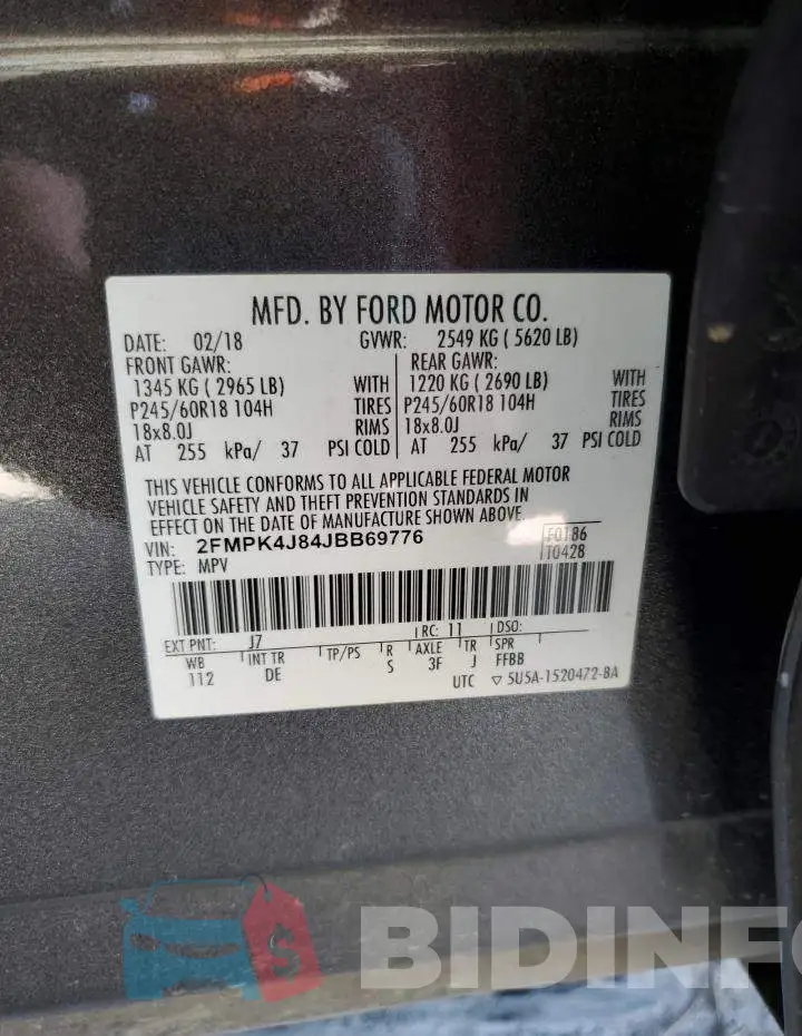 2FMPK4J84JBB69776 Photo# 13