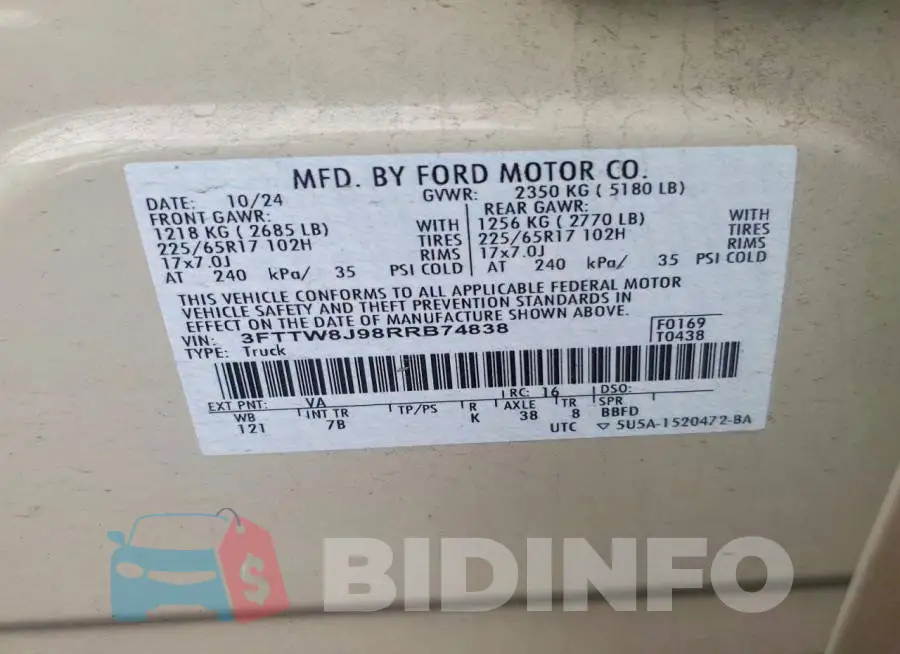 3FTTW8J98RRB74838 Photo# 12