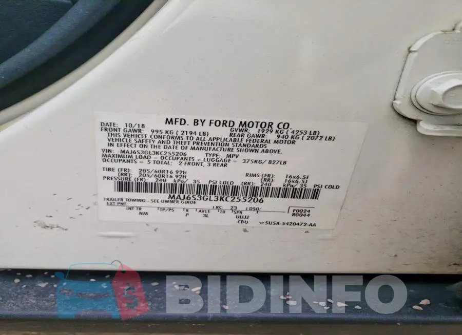 MAJ6S3GL3KC255206 Photo# 13