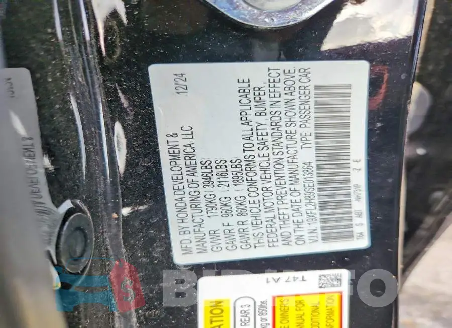 19XFL2H89SE013864 Photo# 12