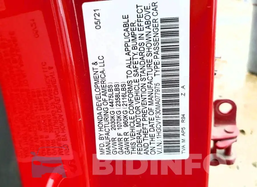 1HGCV1F30MA077975 Photo# 13