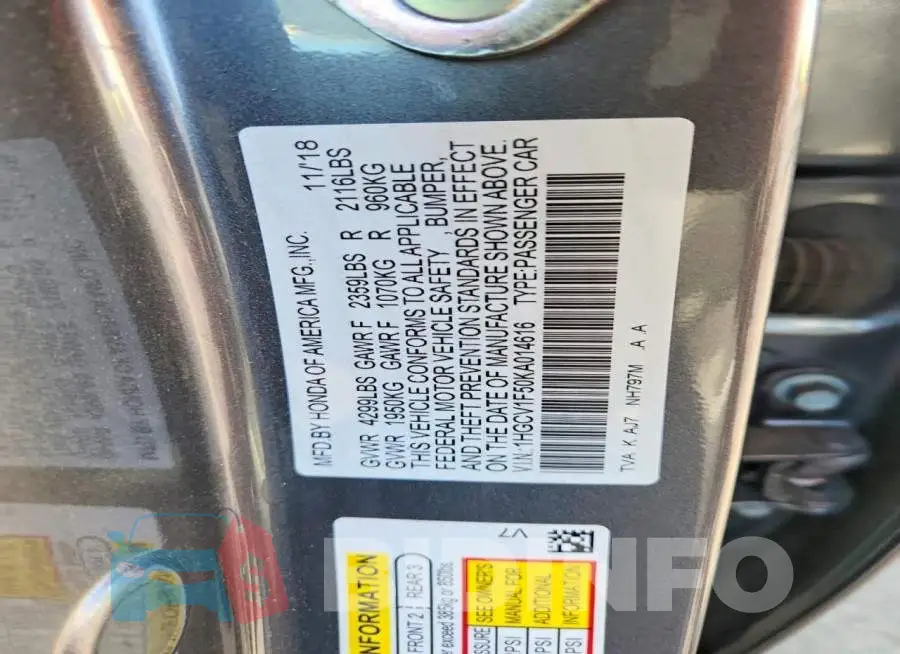 1HGCV1F50KA014616 Photo# 13