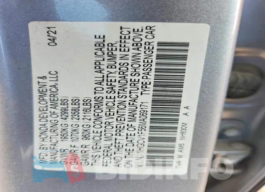 1HGCV1F56MA069171 Photo# 12