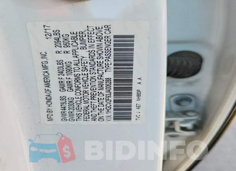 1HGCV2F93JA006288 Photo# 12