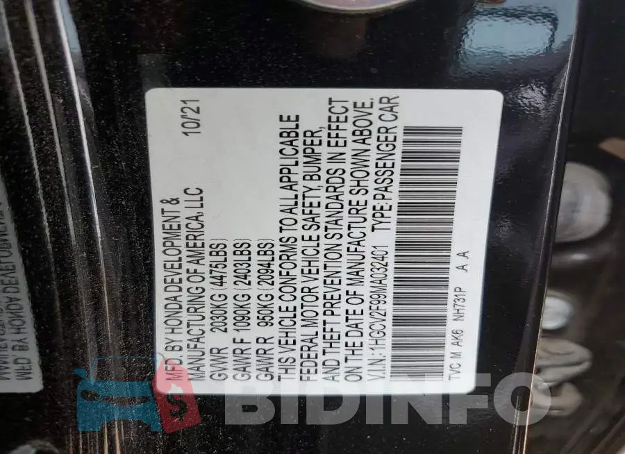 1HGCV2F99MA032401 Photo# 13