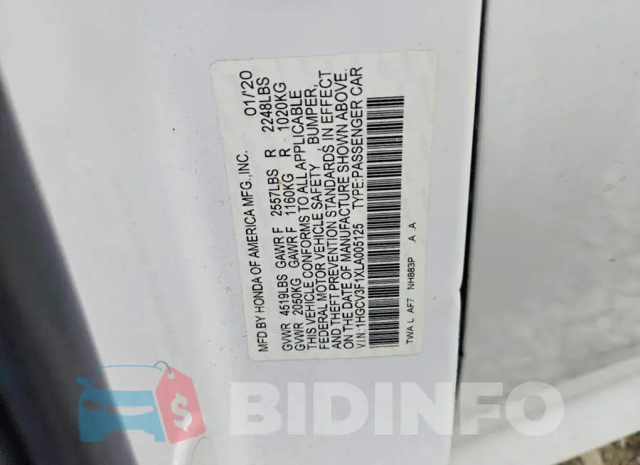 1HGCV3F1XLA005125 Photo# 12
