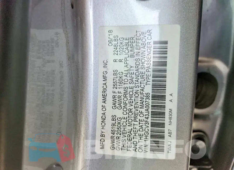1HGCV3F43JA007385 Photo# 12