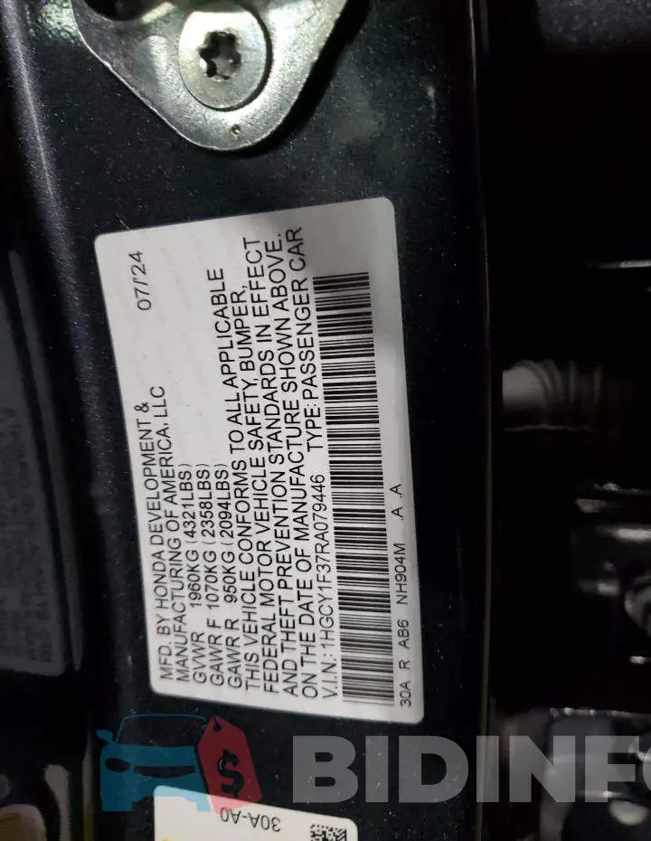 1HGCY1F37RA079446 Photo# 13