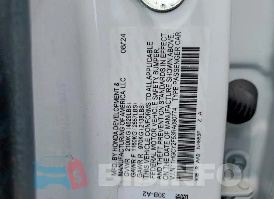 1HGCY2F53RA090774 Photo# 12
