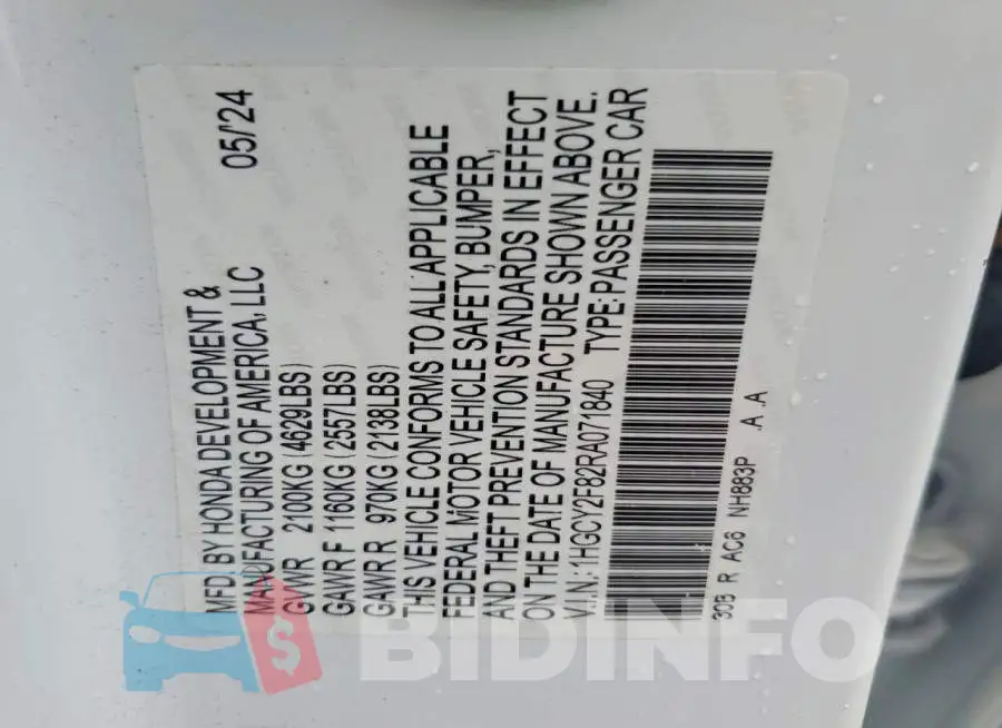 1HGCY2F82RA071840 Photo# 12