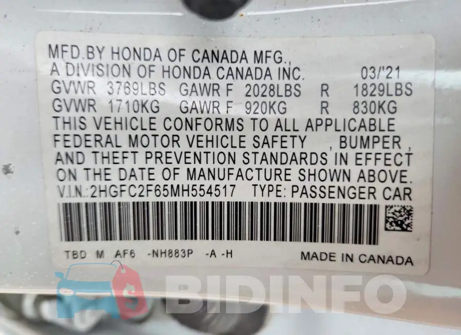2HGFC2F65MH554517 Photo# 12