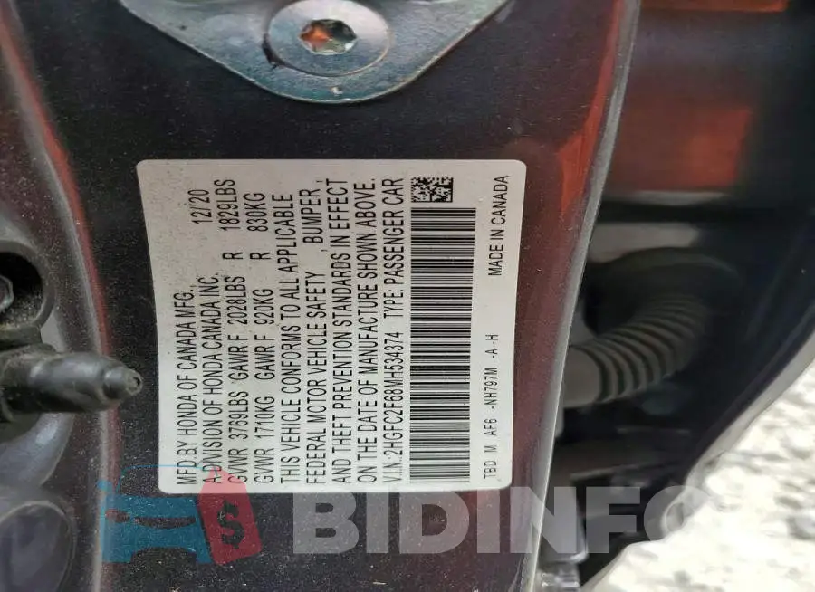 2HGFC2F68MH534374 Photo# 13