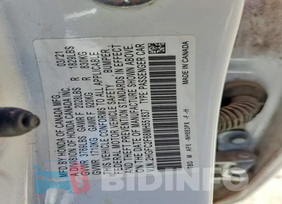 2HGFC2F68MH551837 Photo# 13