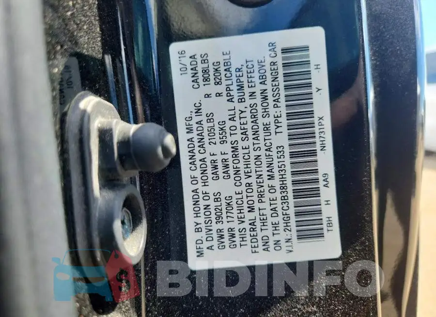 2HGFC3B38HH351533 Photo# 12