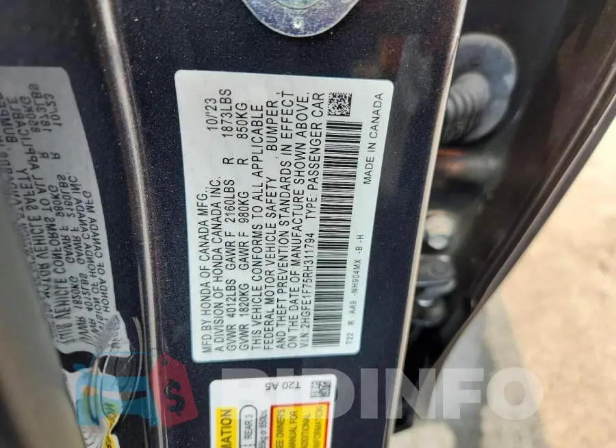 2HGFE1F75RH311794 Photo# 12