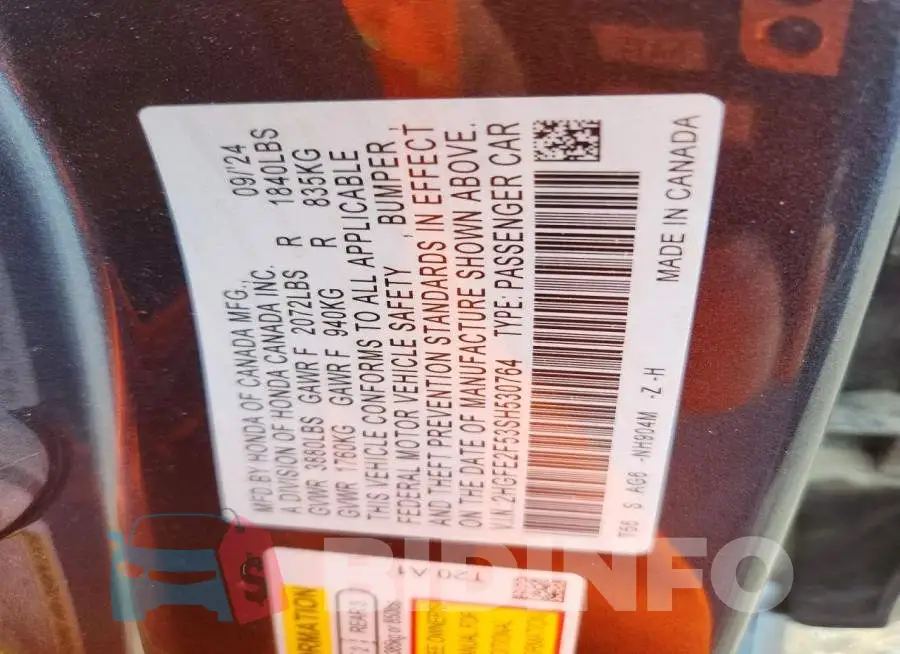 2HGFE2F53SH530764 Photo# 12