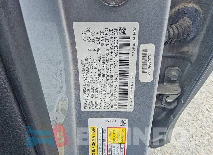 2HGFE2F55NH584023 Photo# 12