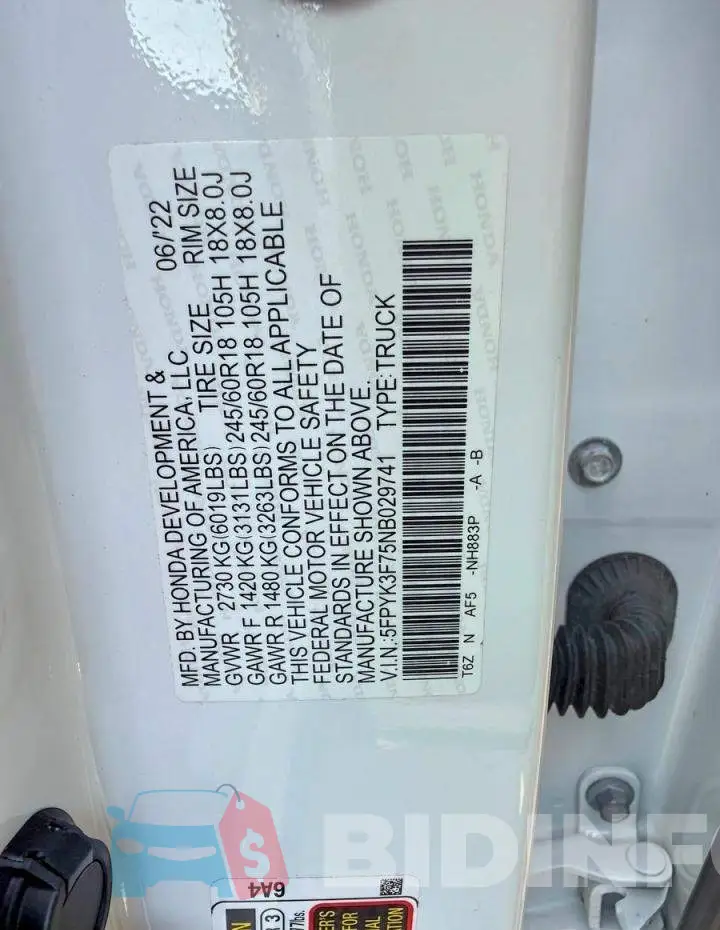 5FPYK3F75NB029741 Photo# 10