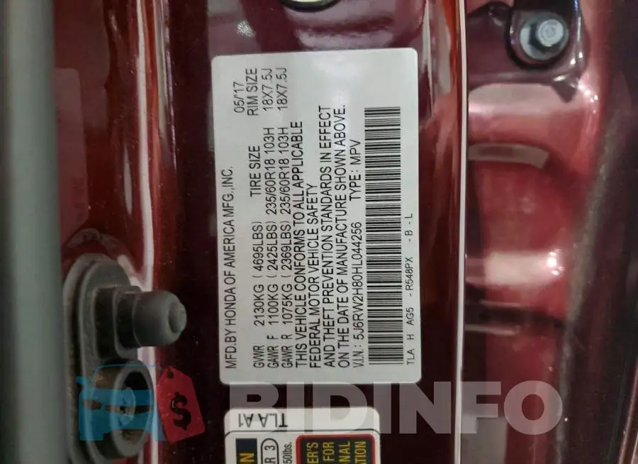 5J6RW2H80HL044256 Photo# 12