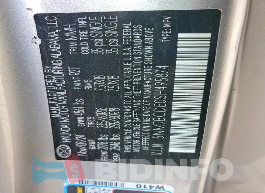 5NMJBCDE0SH495874 Photo# 14