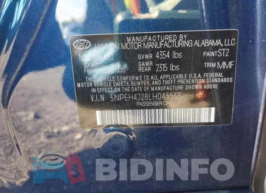 5NPEH4J28LH045555 Photo# 12
