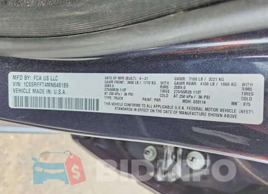 1C6SRFFT4MN646189 Photo# 12