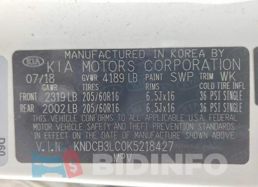 KNDCB3LC0K5218427 Photo# 13
