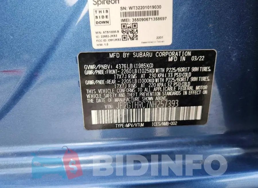 JF2GTHRC7NH257393 Photo# 13