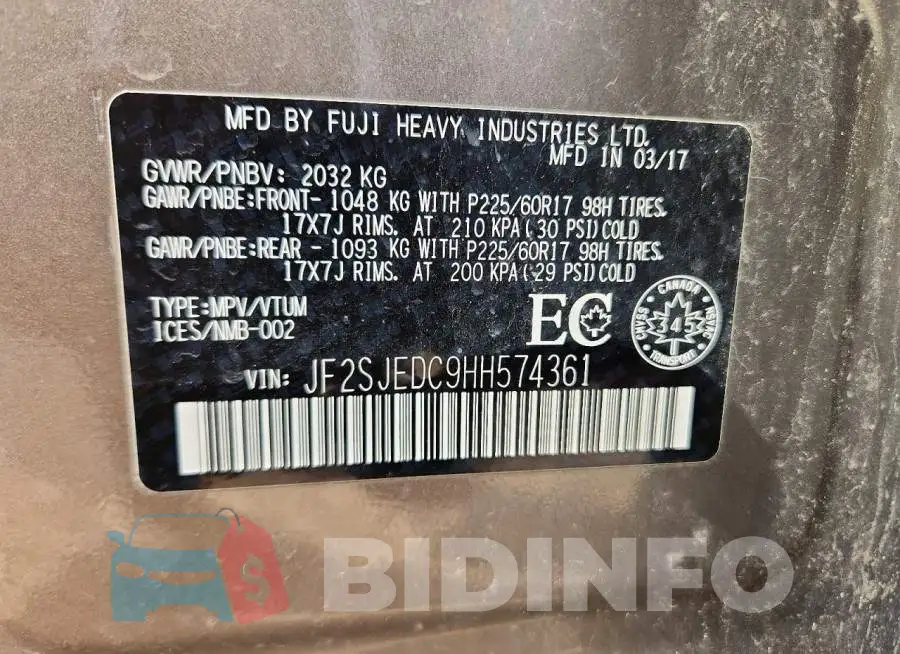 JF2SJEDC9HH574361 Photo# 13
