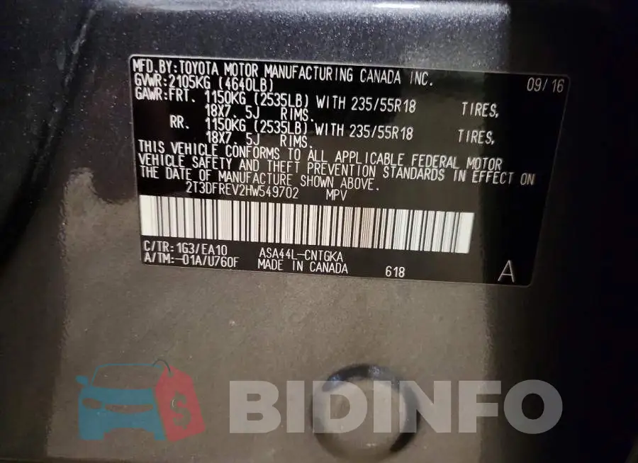 2T3DFREV2HW549702 Photo# 13