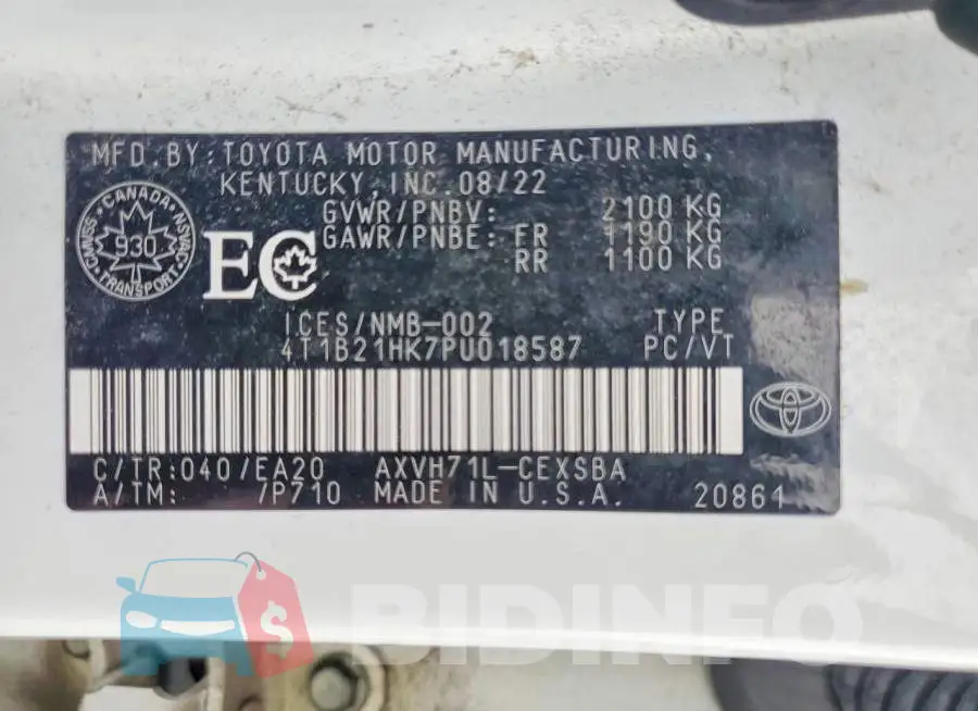 4T1B21HK7PU018587 Photo# 14