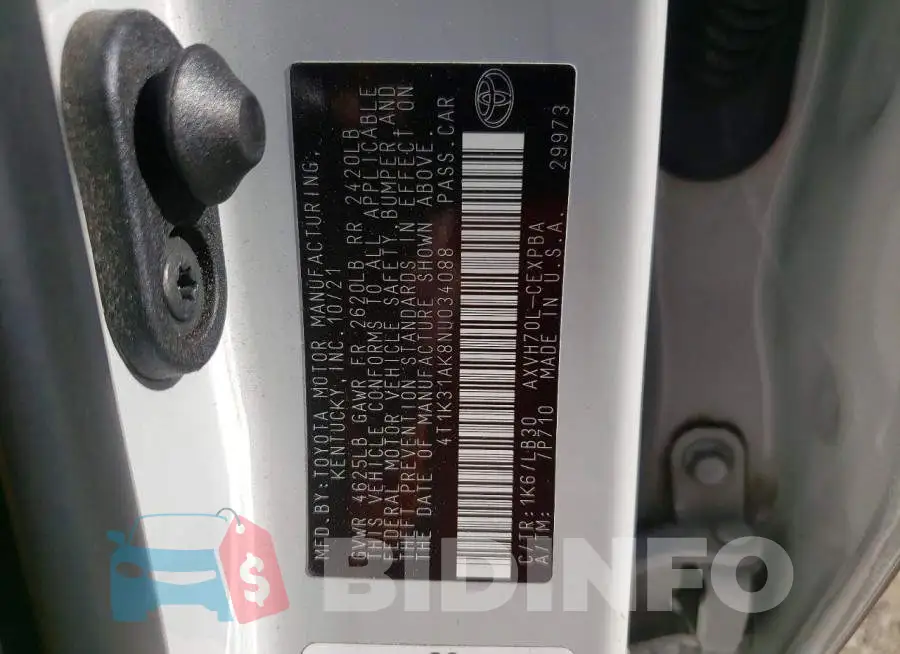 4T1K31AK8NU034088 Photo# 12