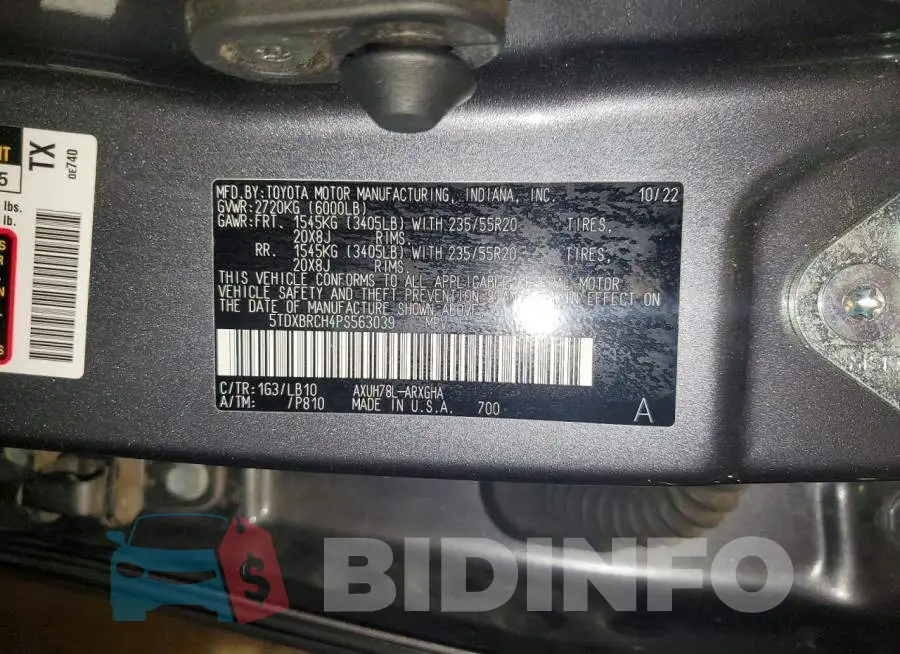 5TDXBRCH4PS563039 Photo# 13