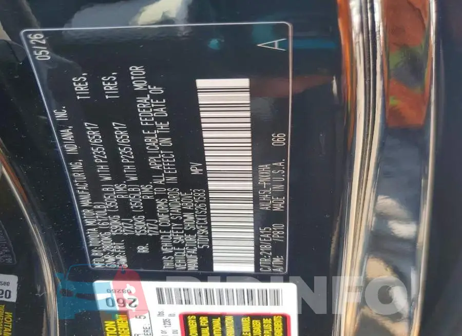 5TDYSKFCXTS261583 Photo# 13