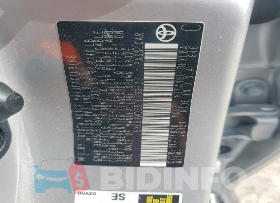 5YFB4MDE5TP363723 Photo# 13