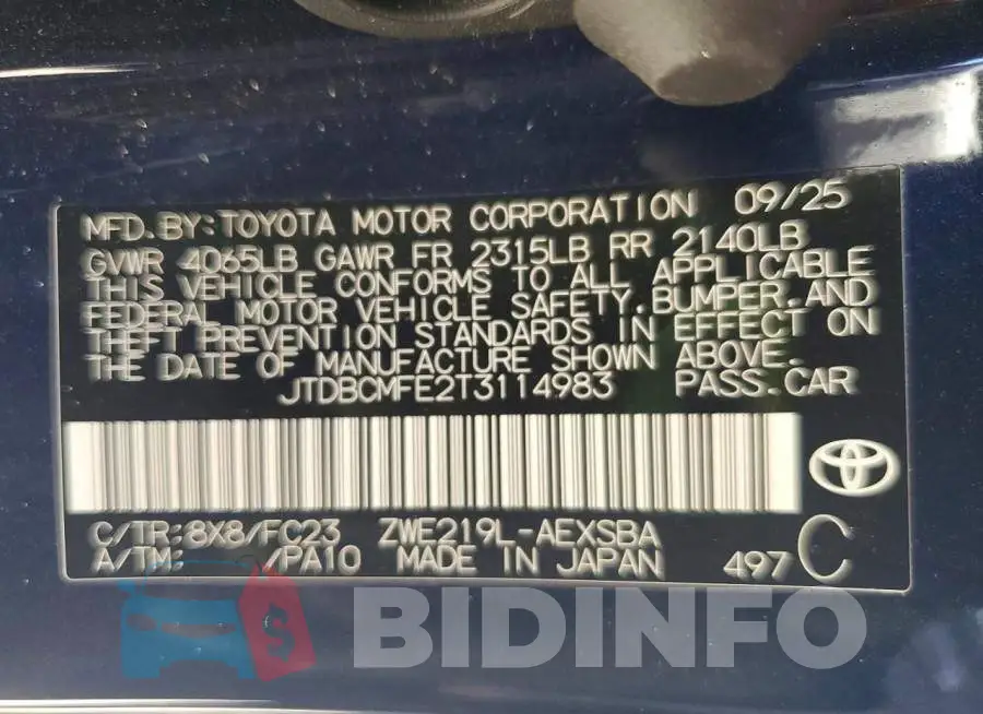 JTDBCMFE2T3114983 Photo# 12