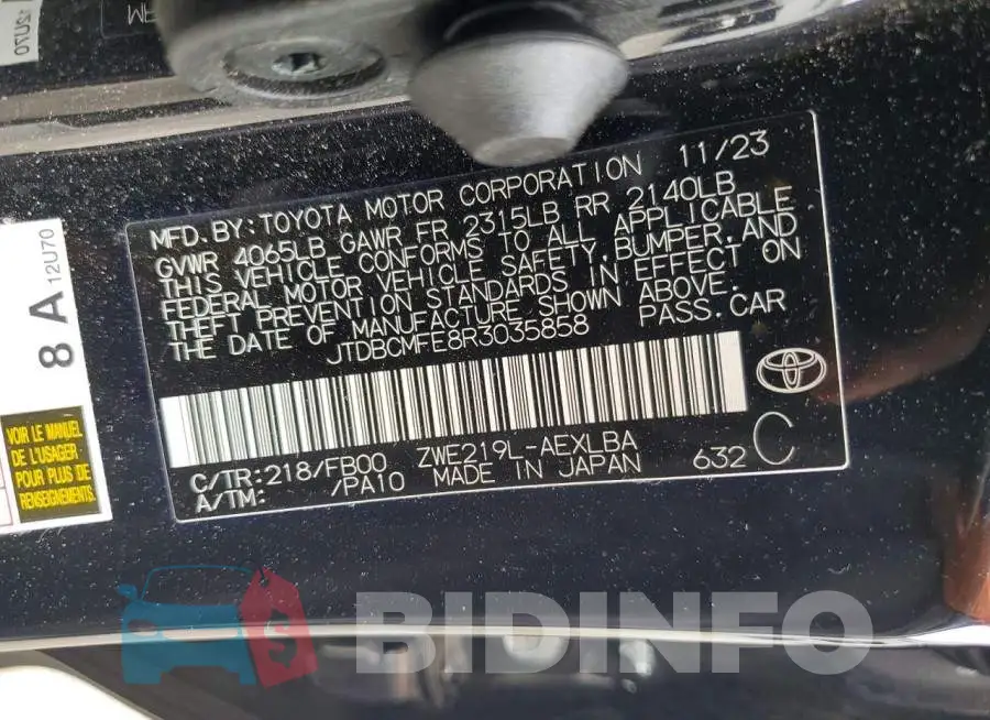 JTDBCMFE8R3035858 Photo# 12