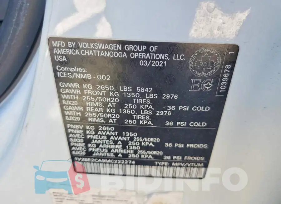1V2BE2CA9MC222274 Photo# 13
