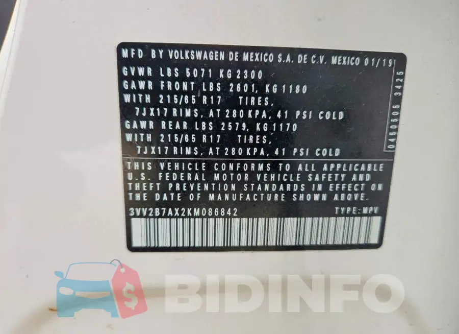 3VV2B7AX2KM086842 Photo# 13