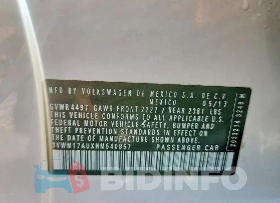 3VWM17AUXHM540857 Photo# 14
